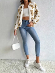 Teddy Bear Fuzzy Zip-Up Jacket OutfitFlow