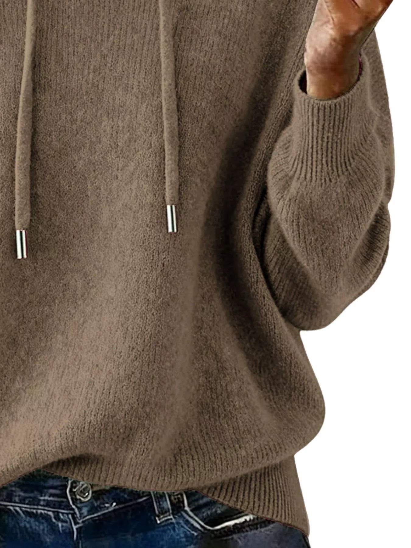 Drawstring Long Sleeve Hooded Sweater Trendsi