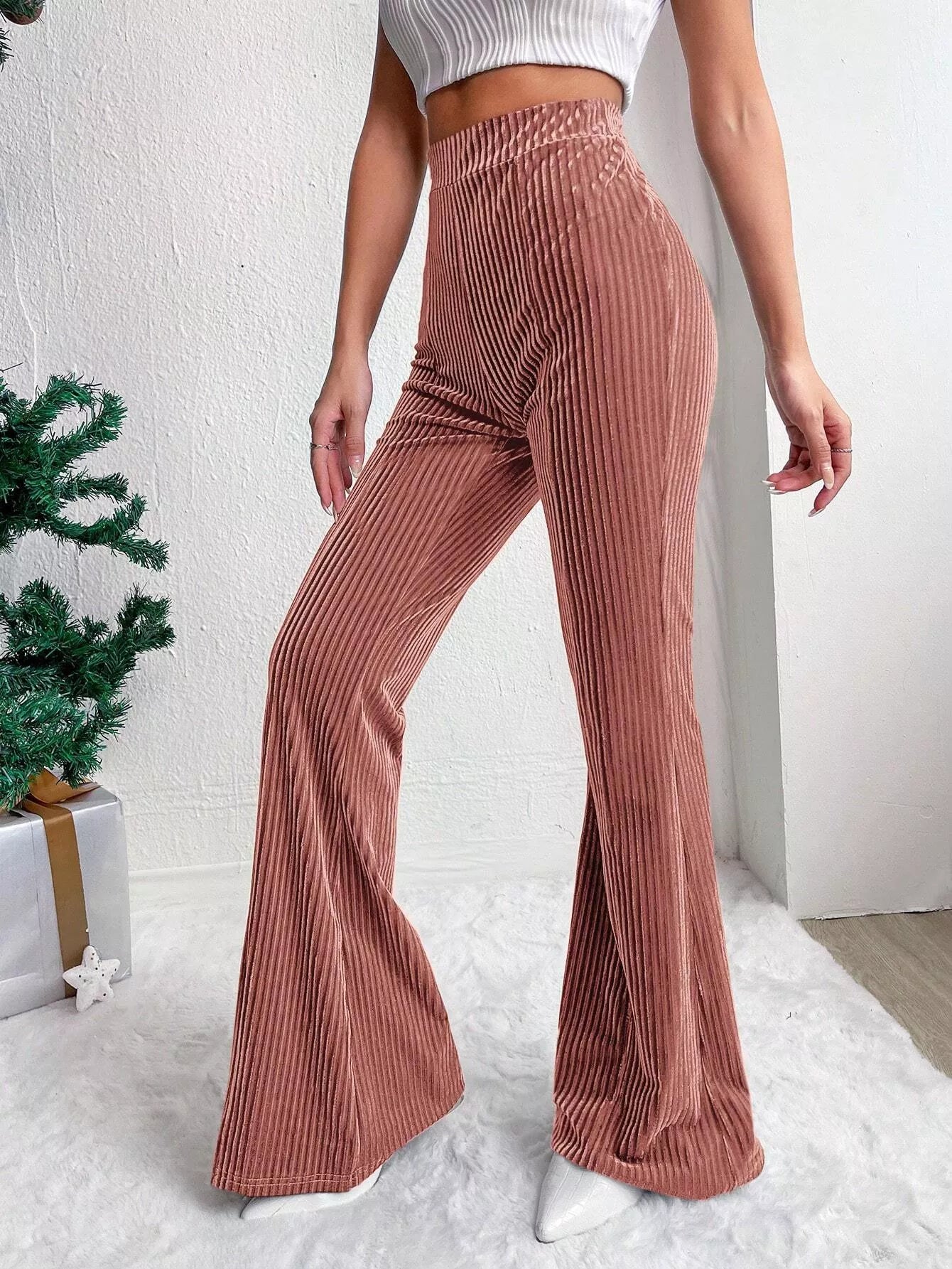 Corduroy High Waist Flare Pants OutfitFlow