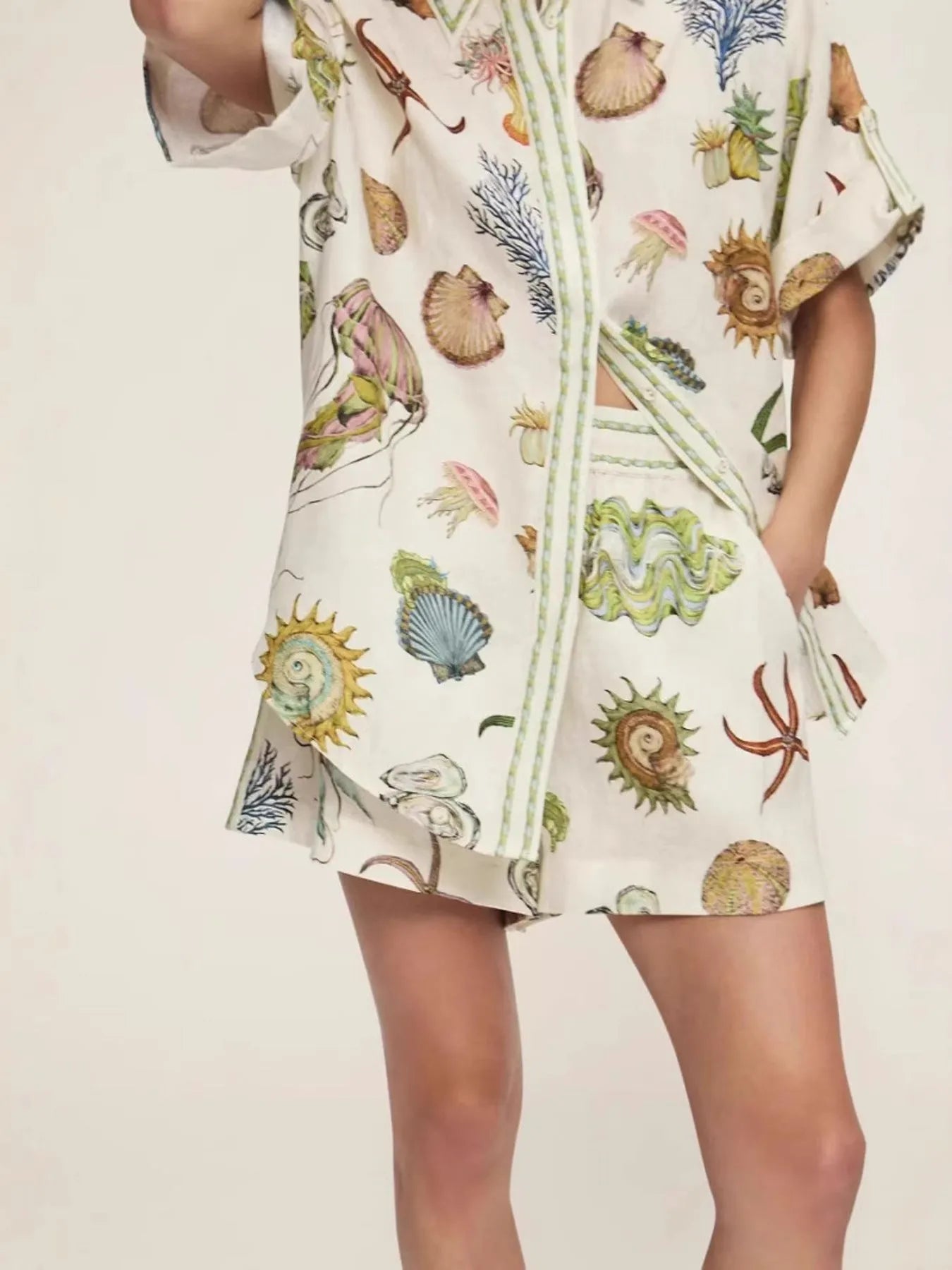 Printed Button Up Shirt and Shorts Set OutfitFlow