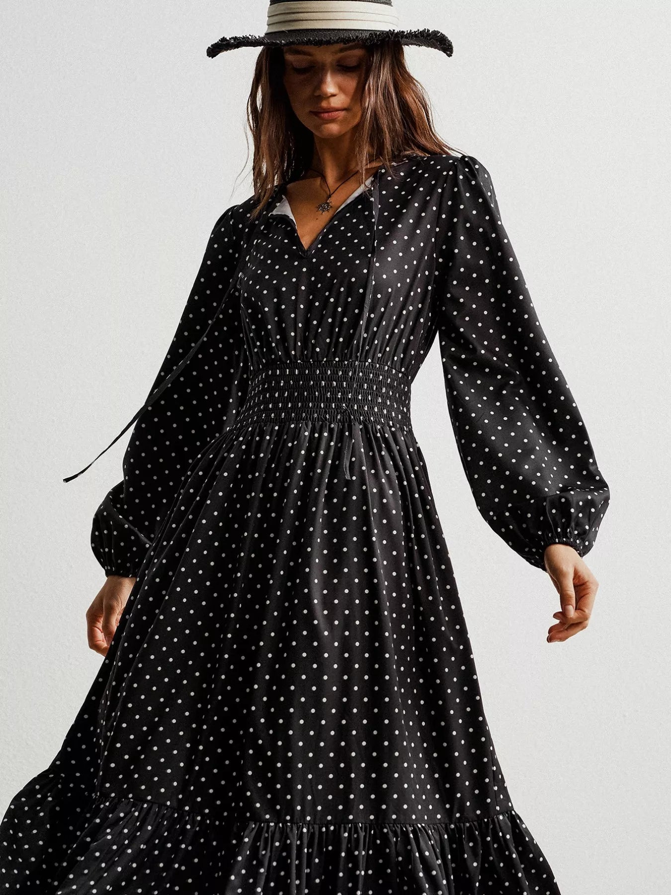 Polka Dot Long Sleeve Maxi Dress OutfitFlow