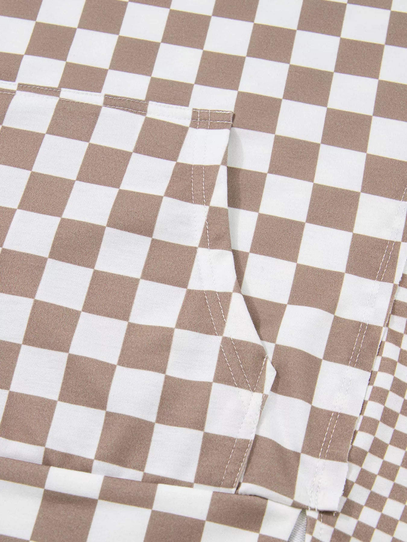 Checkered Pattern Oversized Drawstring Hoodie OutfitFlow
