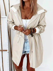 Drawstring Long Sleeve Hooded Trench Coat Dust Storm Trendsi