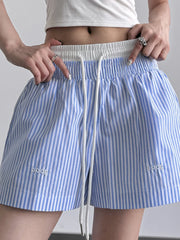 Striped Drawstring Waist Casual Shorts OutfitFlow