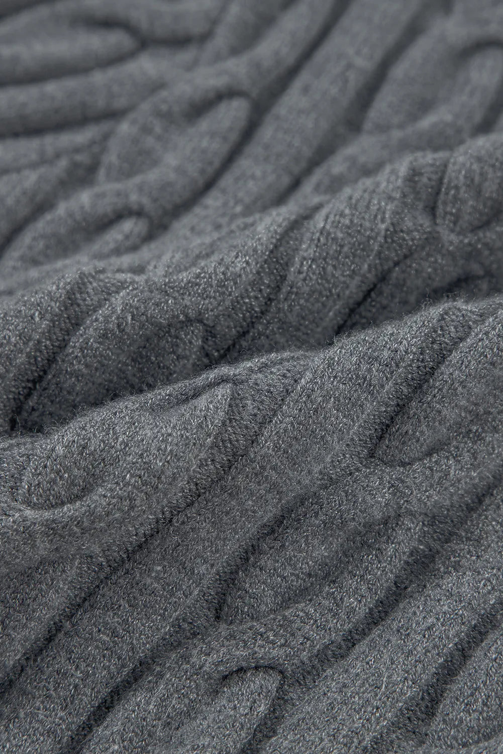 Cable-Knit V-Neck Long Sleeve Sweater Trendsi