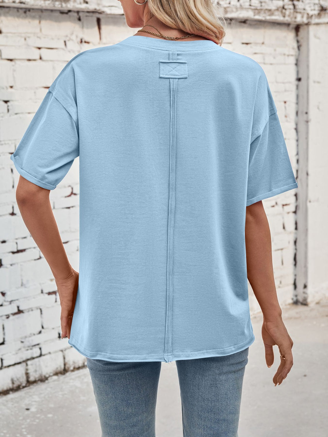 Lovelet Exposed Seam Round Neck Half Sleeve T-Shirt