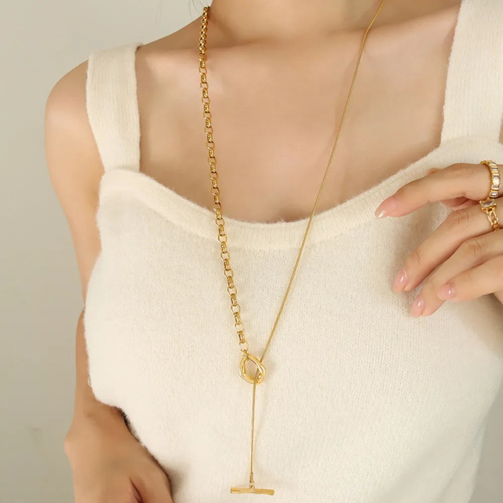 Titanium Steel Chain Necklace Gold One Size OutfitFlow