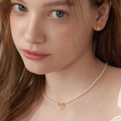 Copper Pearls Bow Necklace OutfitFlow