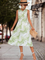 Printed Sleeveless Midi Dress OutfitFlow