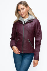 Outfit Flow - YMI Faux Layered Double-Zipper Jacket with Fuzzy Hood