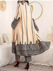 Printed Open Front Long Sleeve Cardigan & Pants Set OutfitFlow