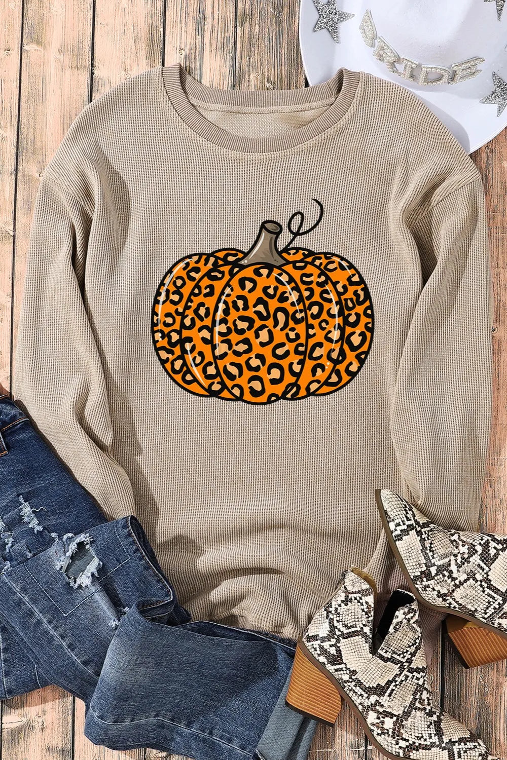 Pumpkin Round Neck Long Sleeve Sweatshirt OutfitFlow