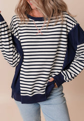 Outfit Flow - Exposed Seam Striped Long Sleeve Sweatshirt