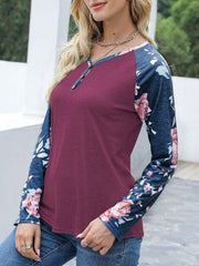 Outfit Flow - V-Neck Floral Long Sleeve T-Shirt