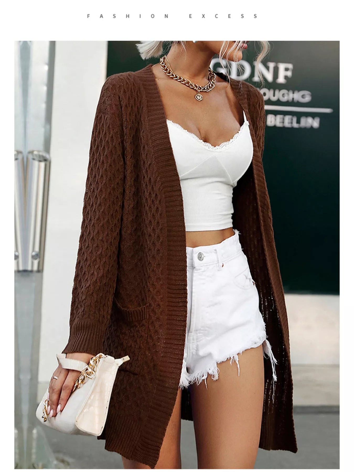 Cable Knit Open Front Cardigan OutfitFlow