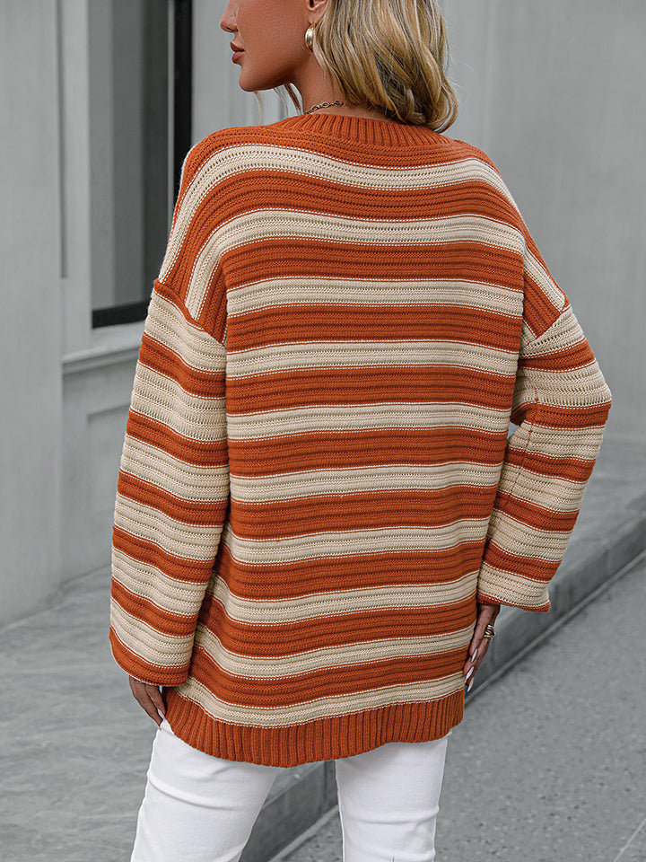 Striped Dropped Shoulder Sweater OutfitFlow
