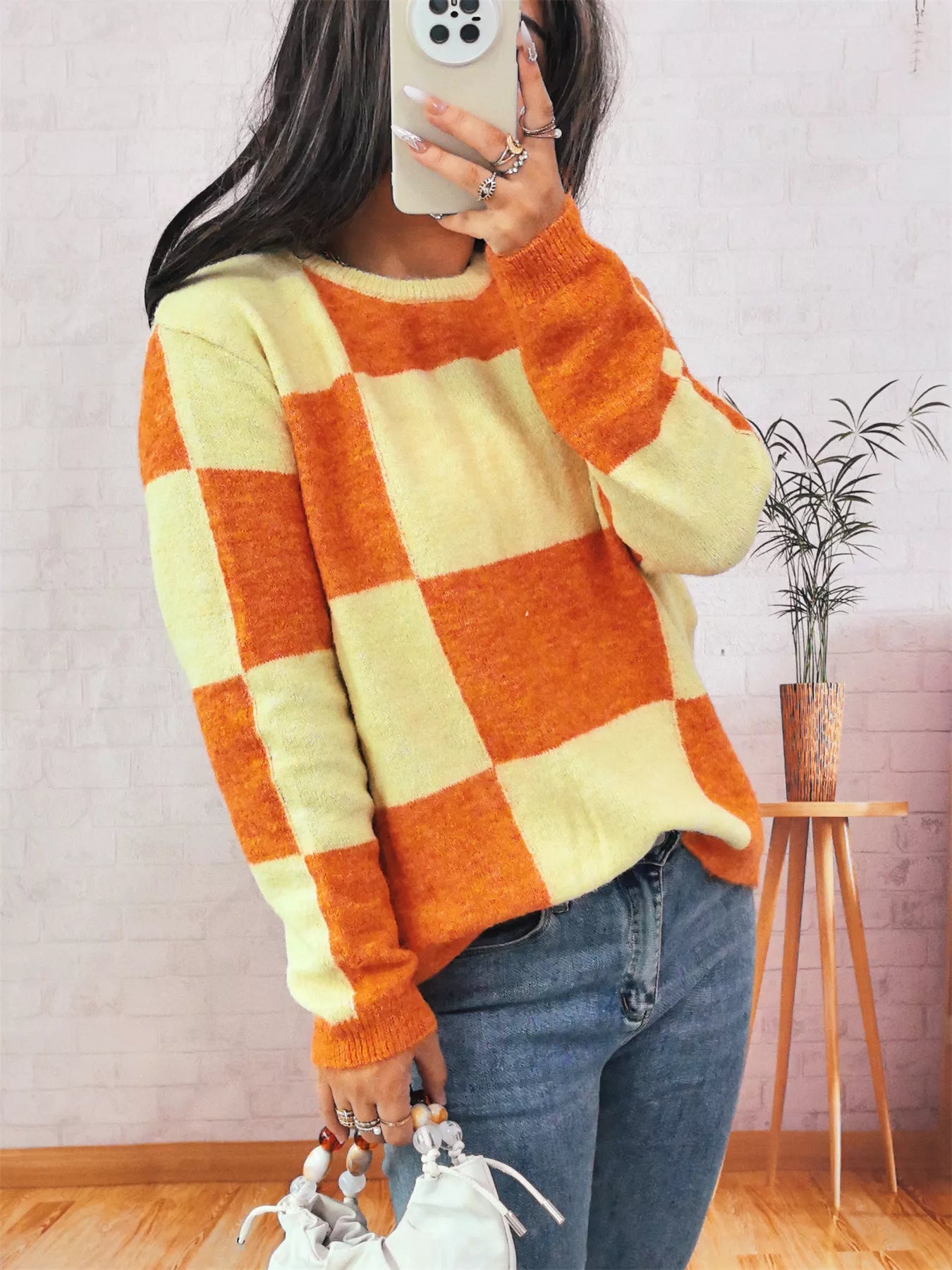 Color Block Round Neck Sweater OutfitFlow