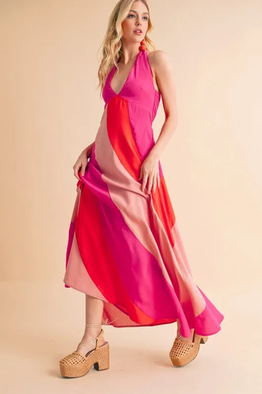 Color Block Sleeveless Maxi Dress OutfitFlow