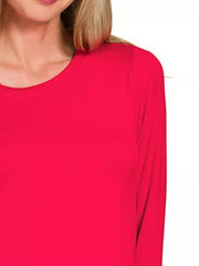 Zenana Flowy Round Hem Rayon Long Sleeve Top Trendsi