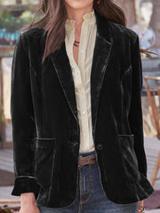 Pocketed Button Up Lapel Collar Blazer OutfitFlow