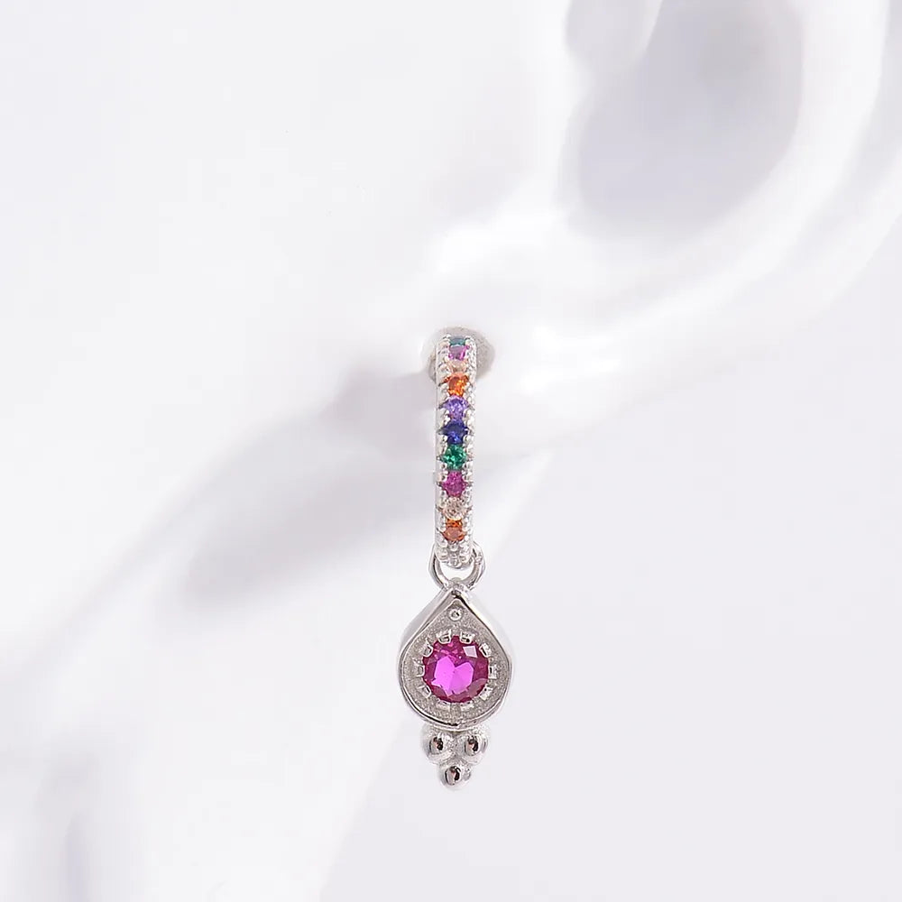 925 Sterling Silver Inlaid Zircon Earrings Silver One Size OutfitFlow