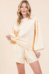 Lime 'N' Chili French Terry Sweatshirt and Shorts Set CREAM OutfitFlow