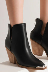 Beast Fashion Pointed Metal-Tip Toe Block Heel Ankle Boots OutfitFlow