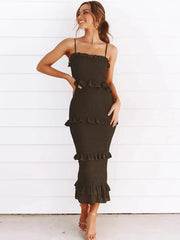 Smocked Ruffled Midi Cami Dress Black OutfitFlow