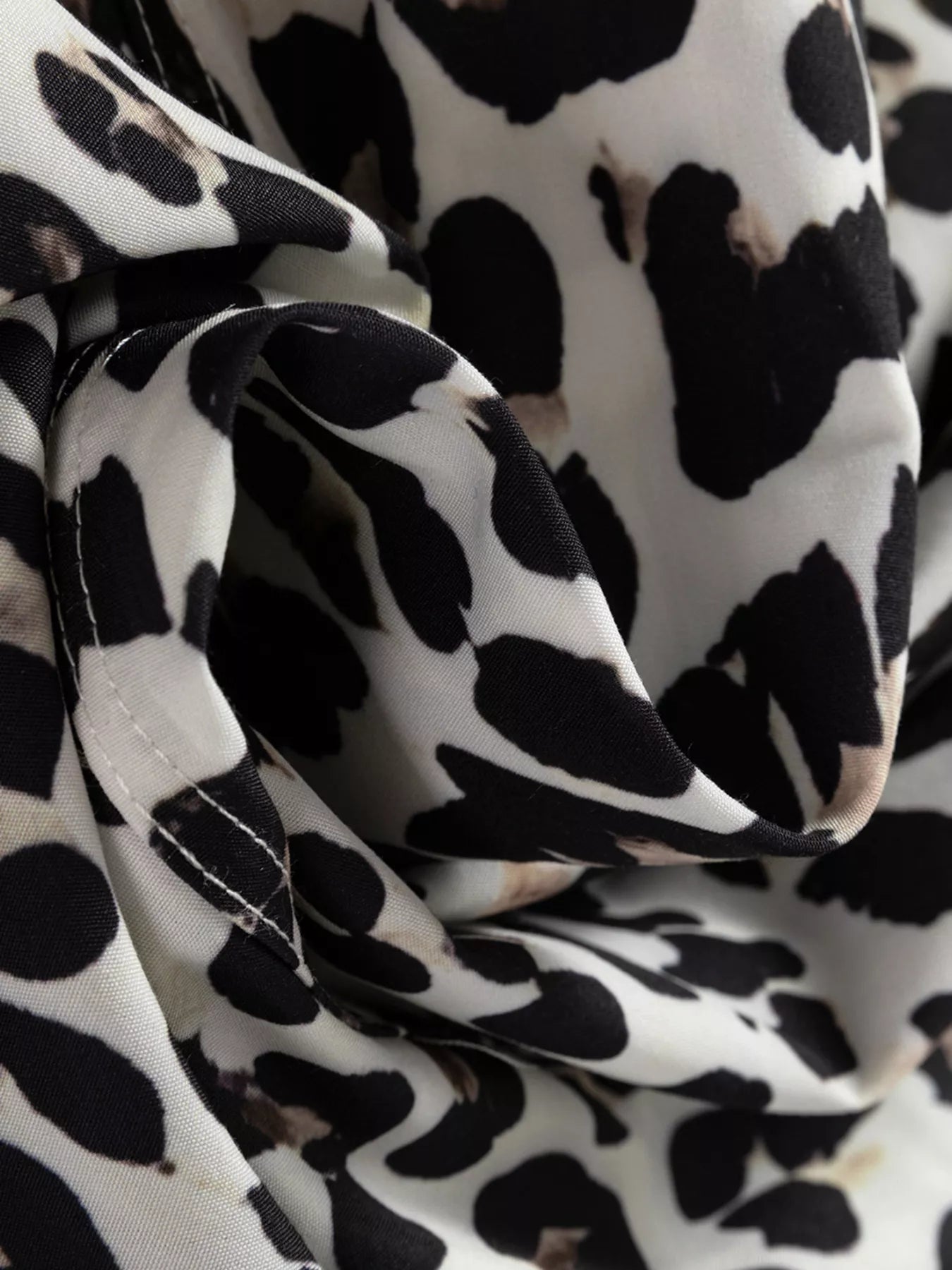 Striped Collar Leopard Print Long Sleeve Flared Dress OutfitFlow