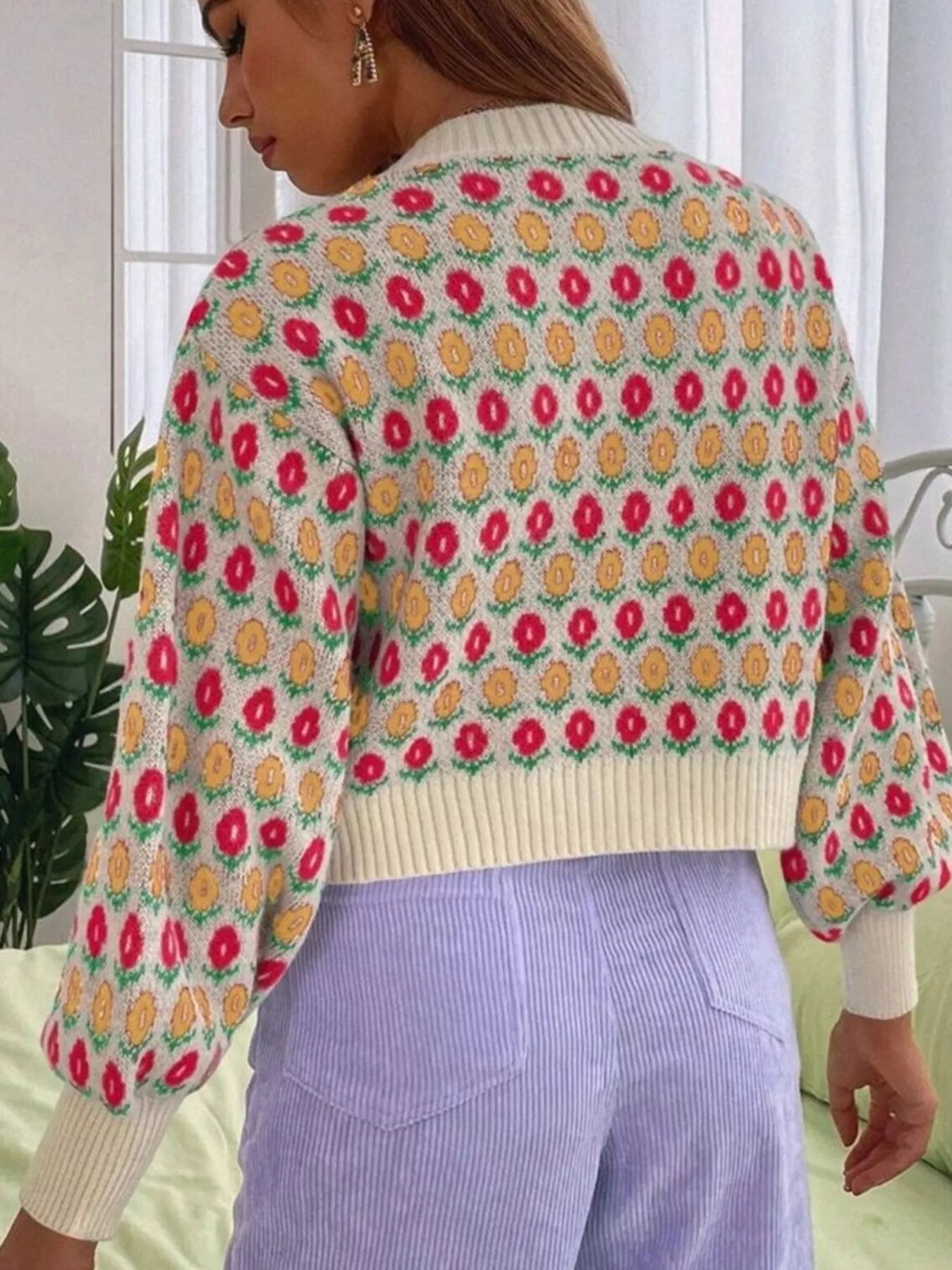 Floral Button Up Long Sleeve Cardigan OutfitFlow