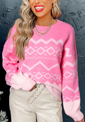 Outfit Flow - Geometric Drop Shoulder Long Sleeve Sweater