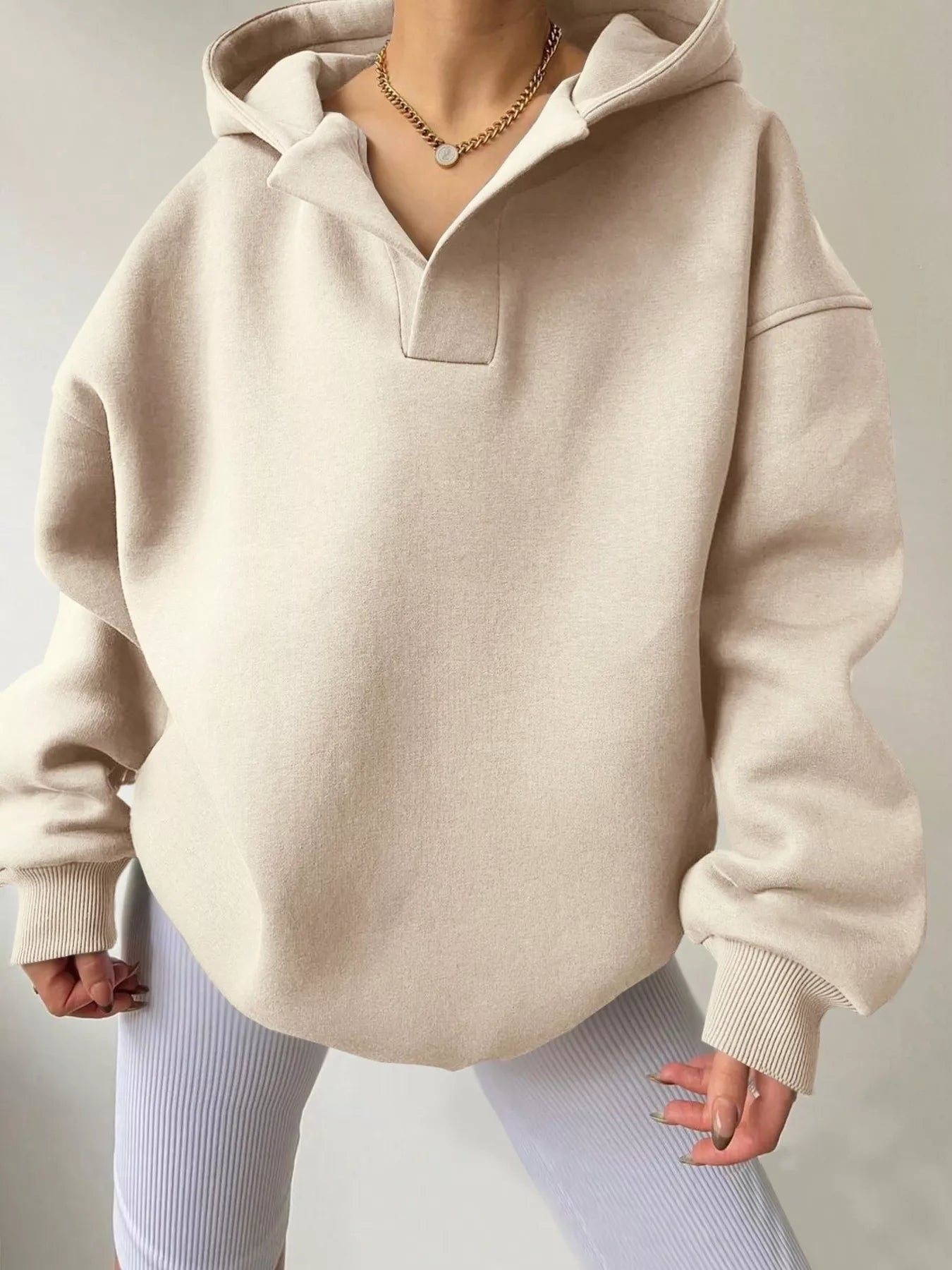 Dropped Shoulder Long Sleeve Sweatshirt Off-white OutfitFlow