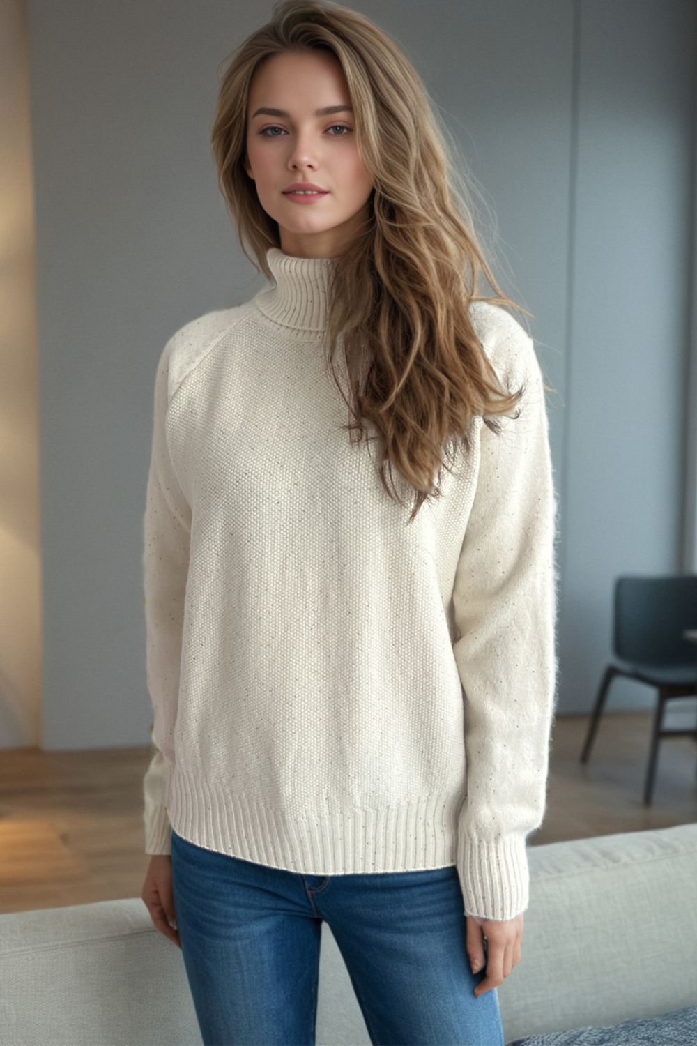 Outfit Flow - Ribbed Turtleneck Raglan Sleeve Sweater