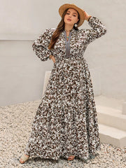 Plus Size Floral Print Long Sleeve Maxi Dress OutfitFlow