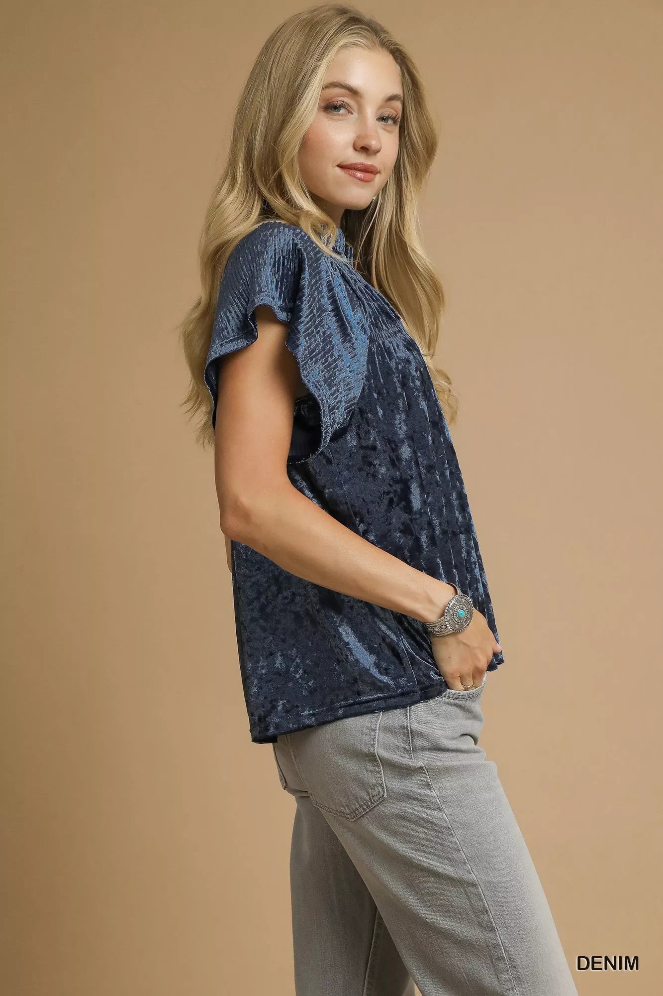 Umgee Crushed Velvet Pleated Blouse Trendsi