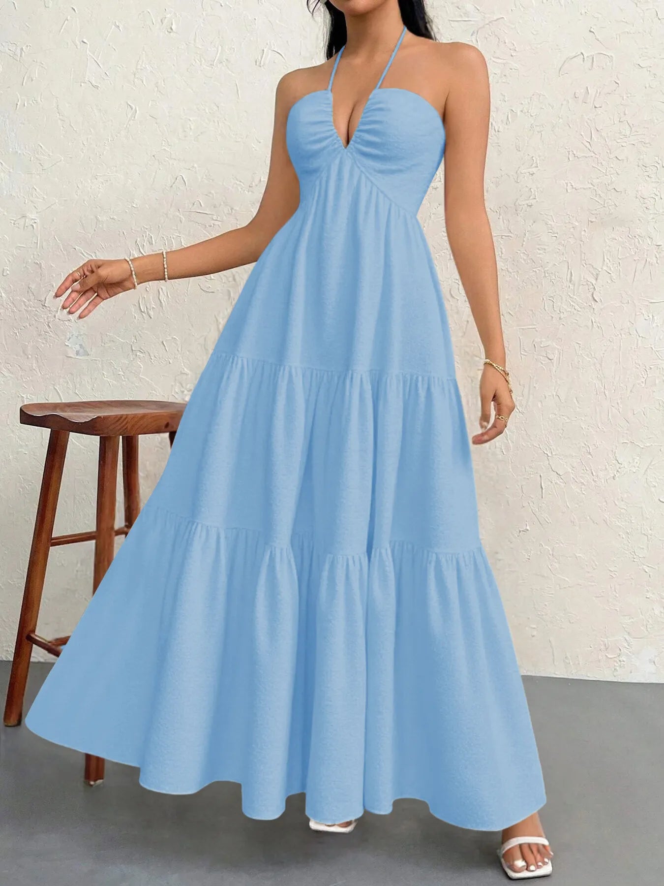 Halter Neck Tiered Maxi Dress OutfitFlow