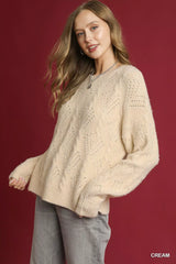 Umgee Pearl-Embellished Long Sleeve Sweater Trendsi
