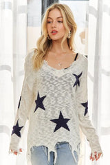 ADORA Distressed Star Sweater Top OutfitFlow