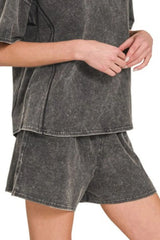 Zenana Acid Washed Short Sleeve Tee & Shorts Set OutfitFlow