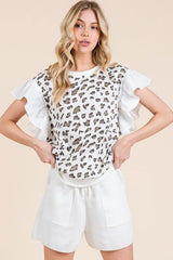 Lime 'N' Chili Ribbed Leopard Print Ruffle Detail Sleeveless Top OutfitFlow