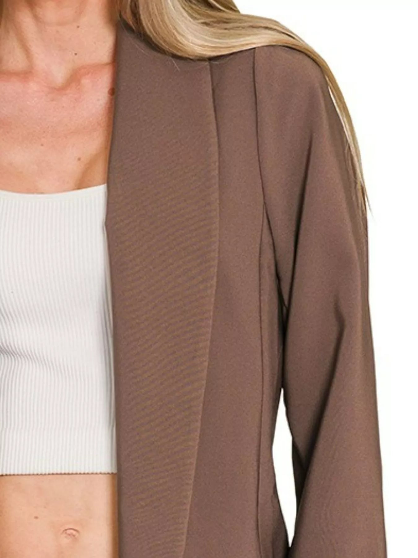 Zenana Woven Long Sleeve Blazer With Lining OutfitFlow