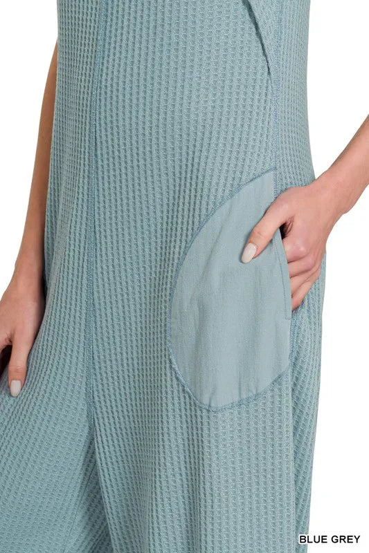 Zenana Knit Waffle Wide Leg Overalls OutfitFlow