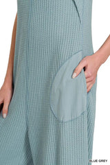 Zenana Knit Waffle Wide Leg Overalls OutfitFlow