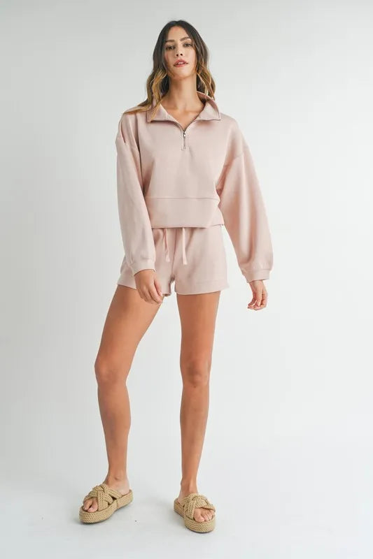 MABLE Half Zip Sweatshirt and Shorts Set OutfitFlow
