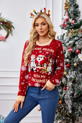 Outfit Flow - Christmas Pattern Round Neck Long Sleeve Sweater