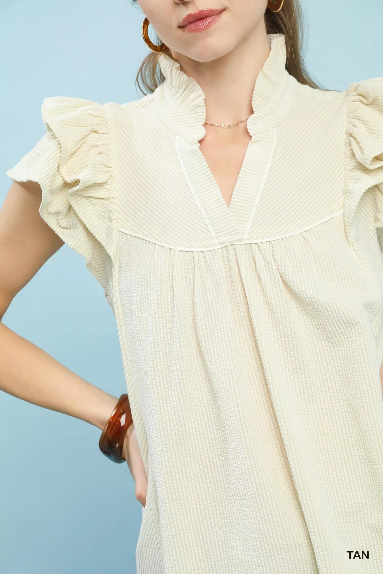 Umgee Ruffled Sleeve Textured Blouse Trendsi