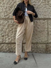 Snap Down Cropped Bomber Jacket OutfitFlow