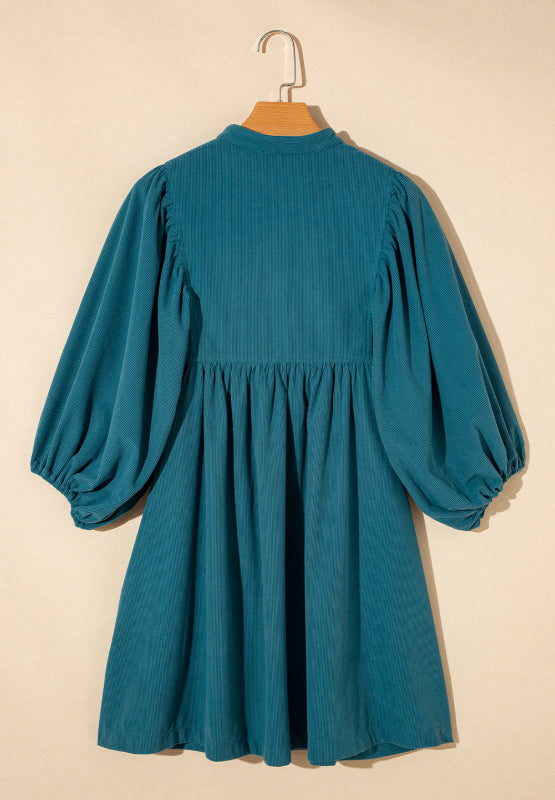 Corduroy Quarter Snap Three-Quarter Sleeve Dress OutfitFlow