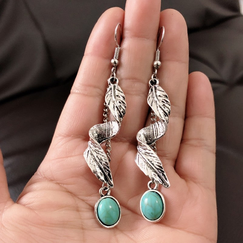 Alloy Leaf Artificial Turquoise Earrings OutfitFlow