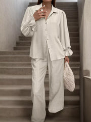 Ruffle Sleeve Shirt and Pants Set OutfitFlow